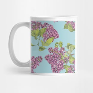 Lilac flower on blue Mug